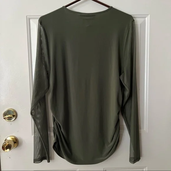 NWT DKNY Olive Green Mesh Long Sleeve Top - Picture 2 of 6